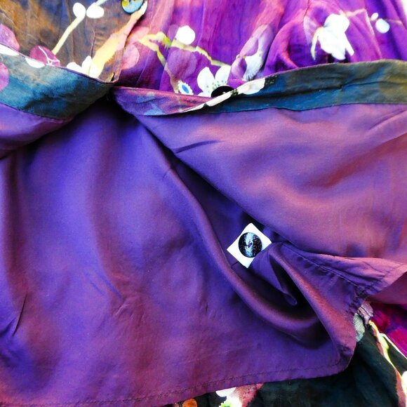 Citron Santa Monica Purple SiLK CoTToN Metallic Orchid Floral Mandarin Long Slv - Picture 5 of 8